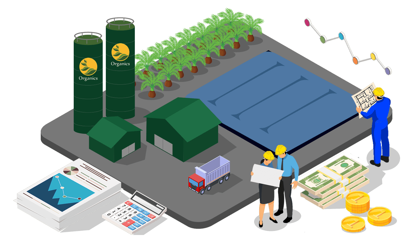Isometric illustration of Anaerobic Digester in Organics Bali